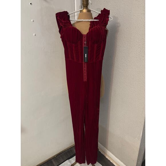 Fashion Nova Vivian Velvet Corset Jumpsuit  M NEW Renaissance Cosplay Goth Punk - Picture 6 of 12